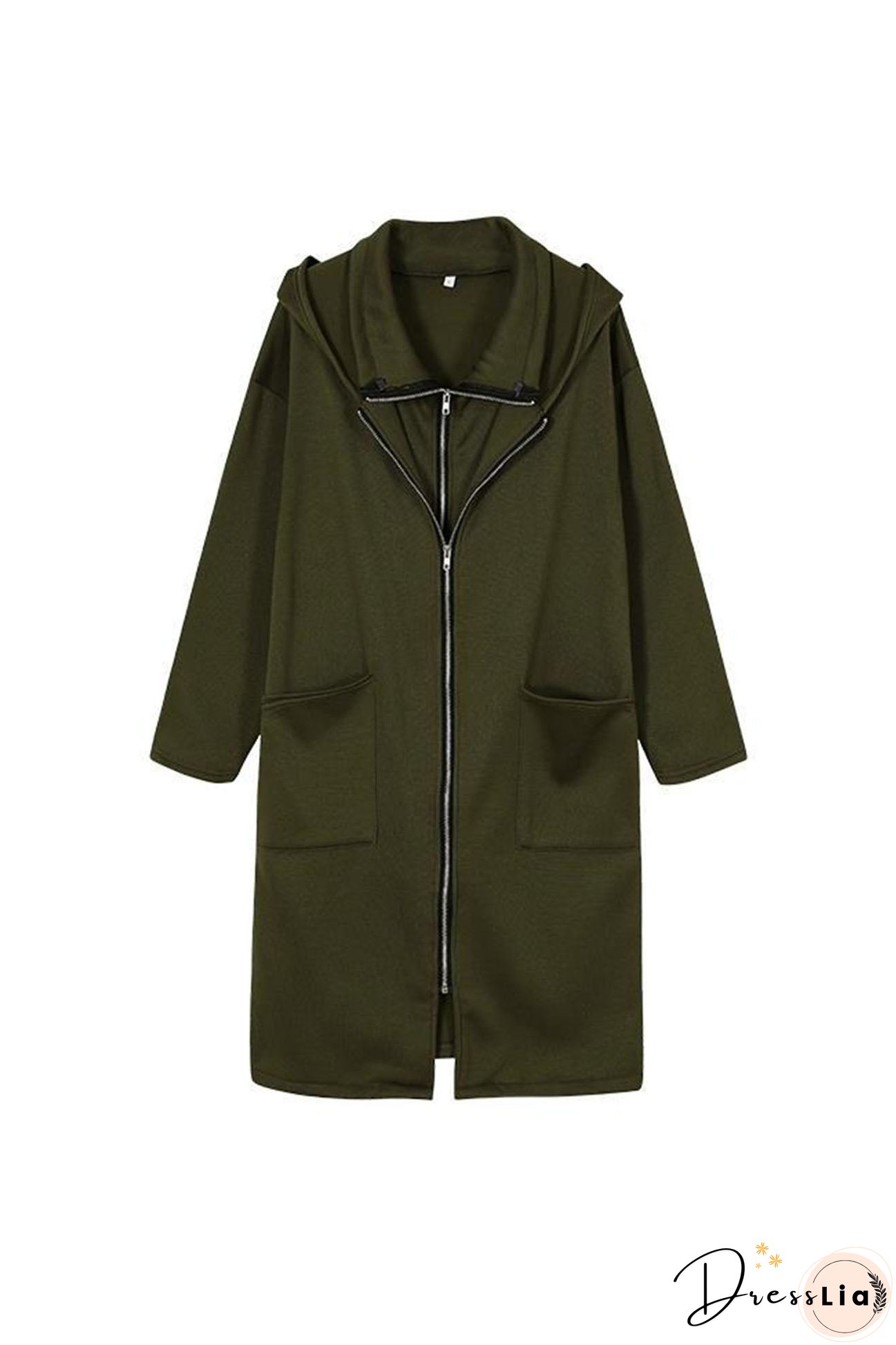 Hooded Pocket Zipper Mid-Length Cardigan