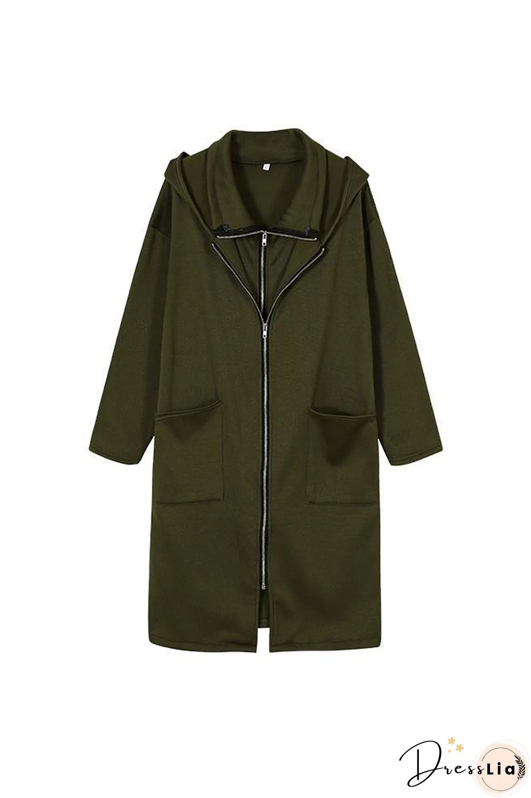 Hooded Pocket Zipper Mid-Length Cardigan