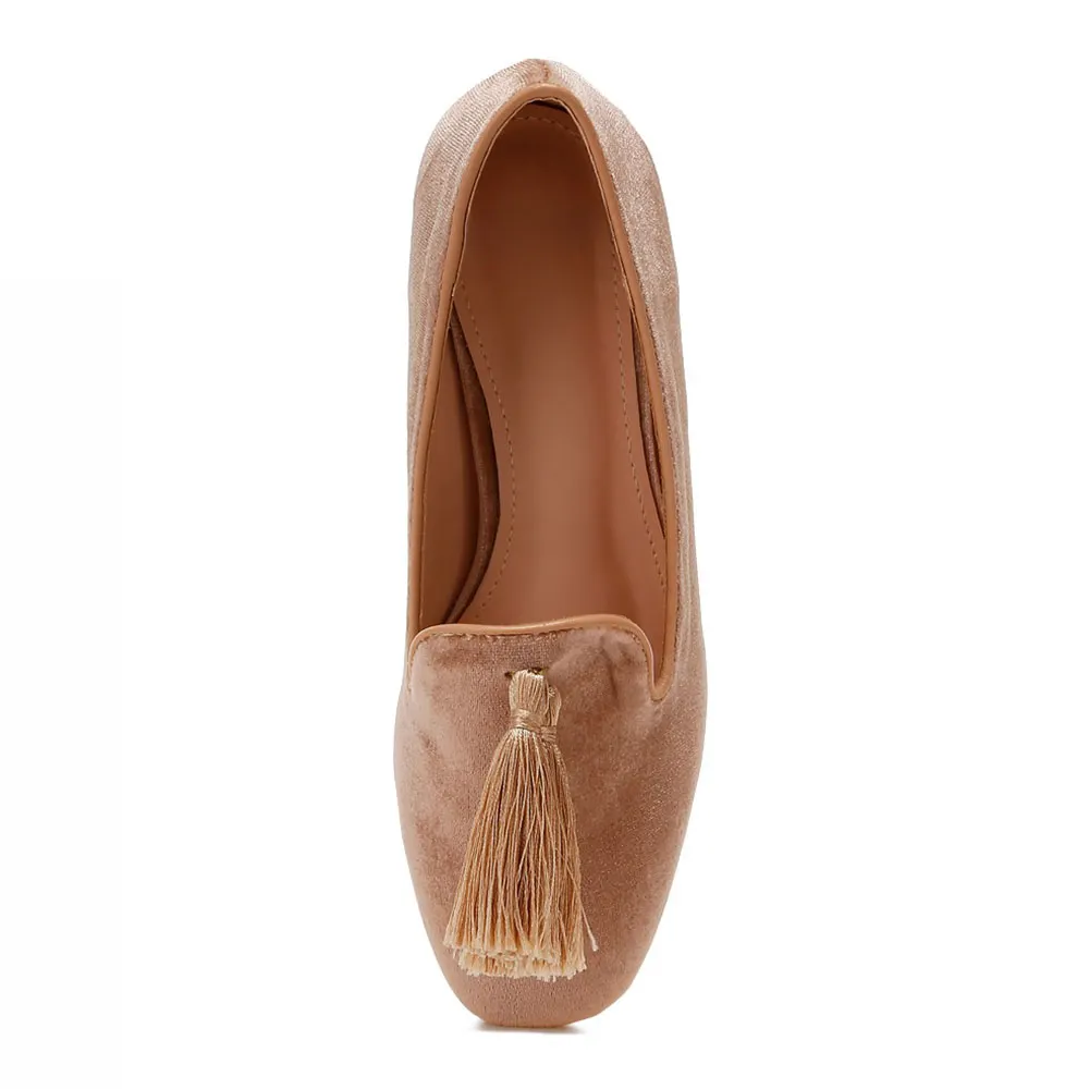 Brown Velvet Tassel Accent Casual Flat Women's Loafers By YDN