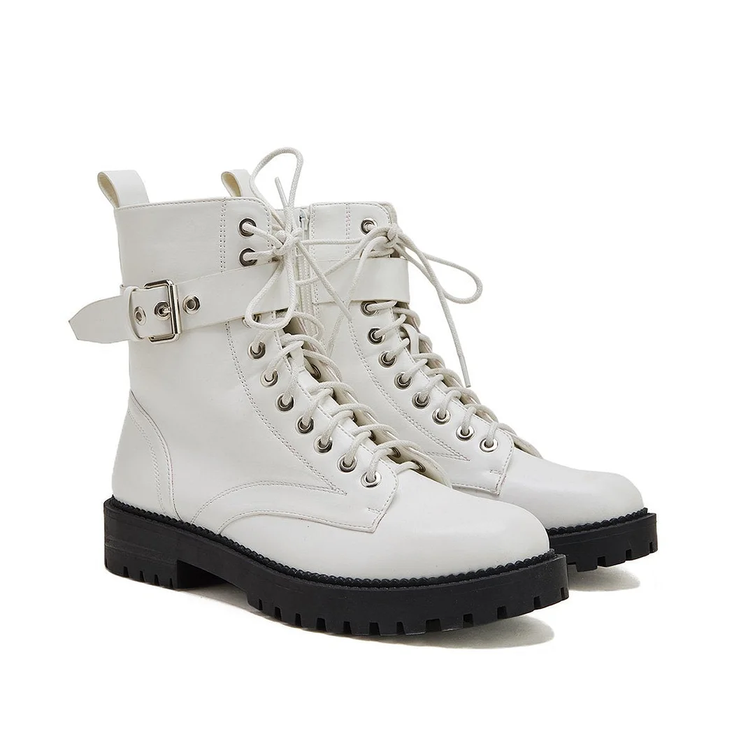 Women's Fashion Buckle Combat Leather Boots