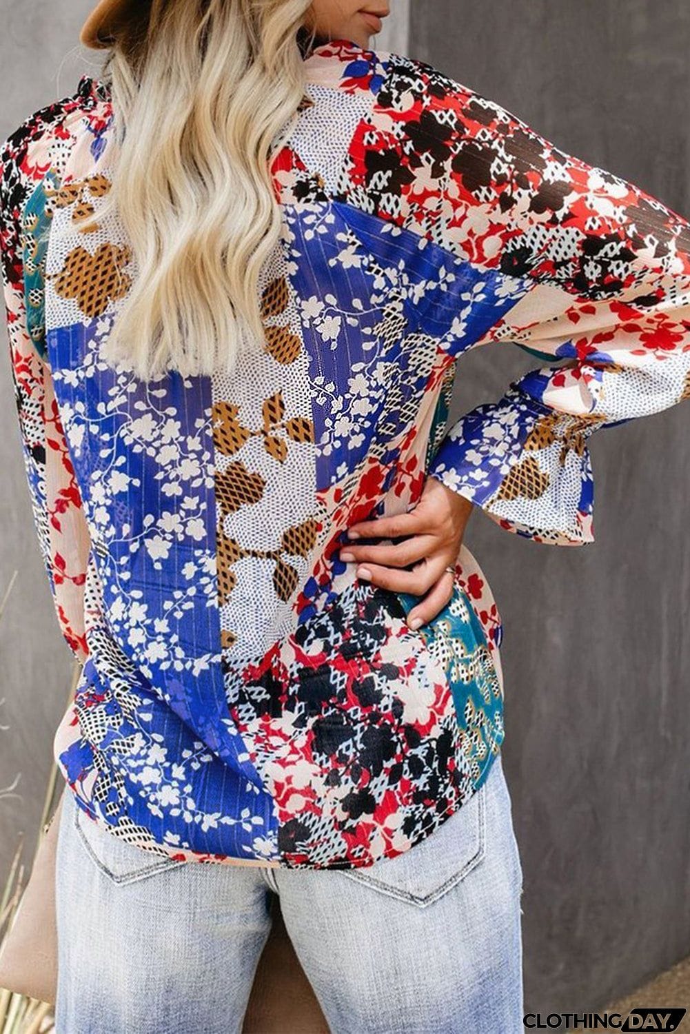 Multicolor Split Neck Printed Blouse