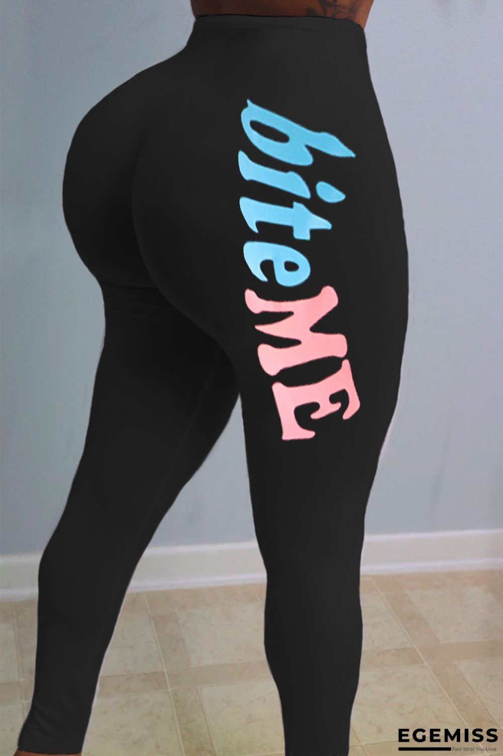 Black Elastic Fly Mid Letter Straight Pants Bottoms | EGEMISS