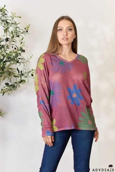 Hopely Full Size Floral V-Neck Long Sleeve Top