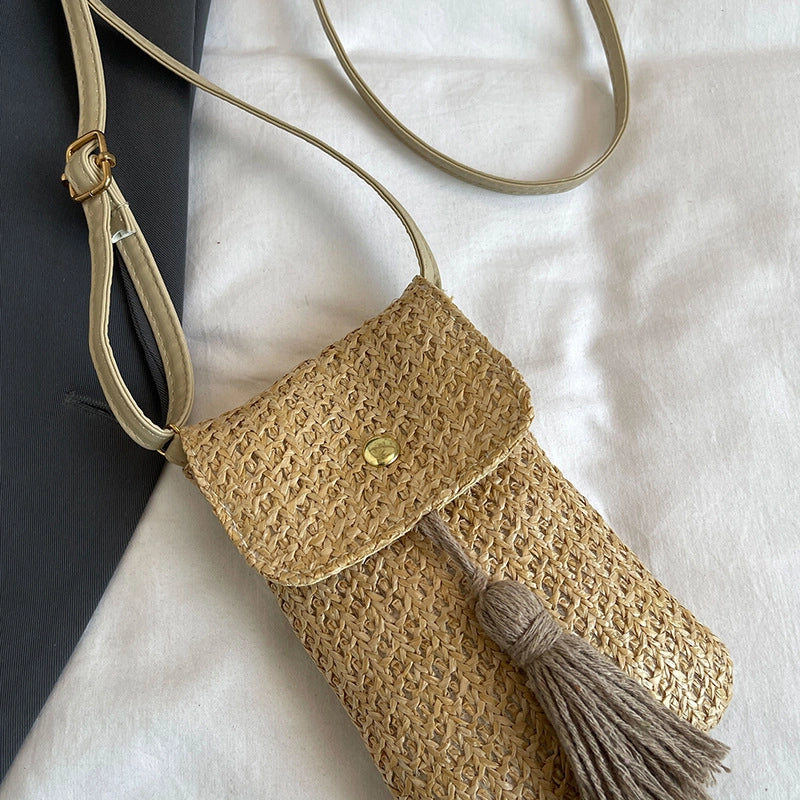 Women's Small Straw Solid Color Streetwear Straw Square Flip Cover Crossbody Bag