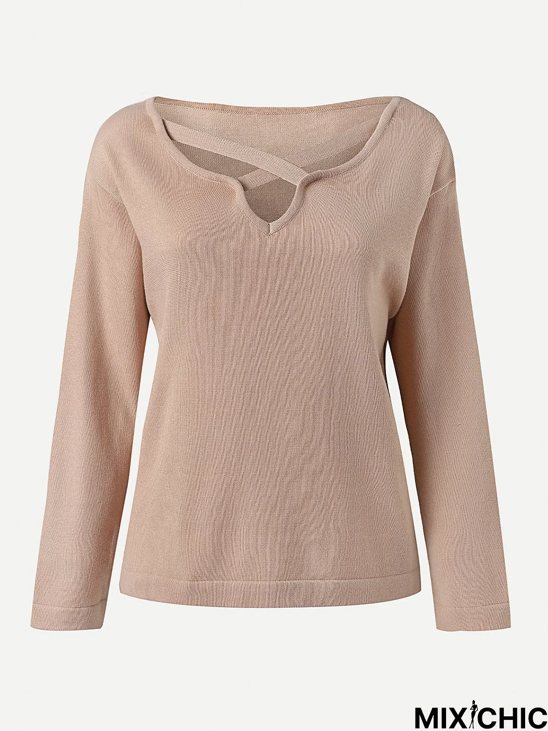 Casual Long Sleeve V Neck Tops