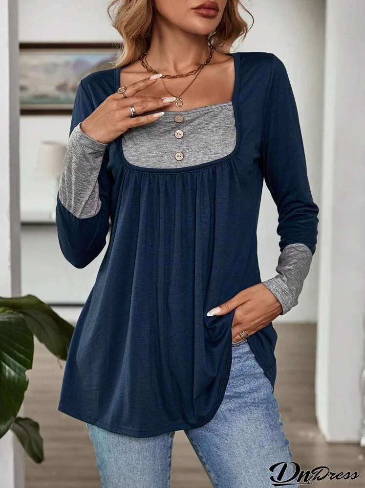 Women's Simple Casual Patchwork Crew Neck Long Sleeve T-Shirt