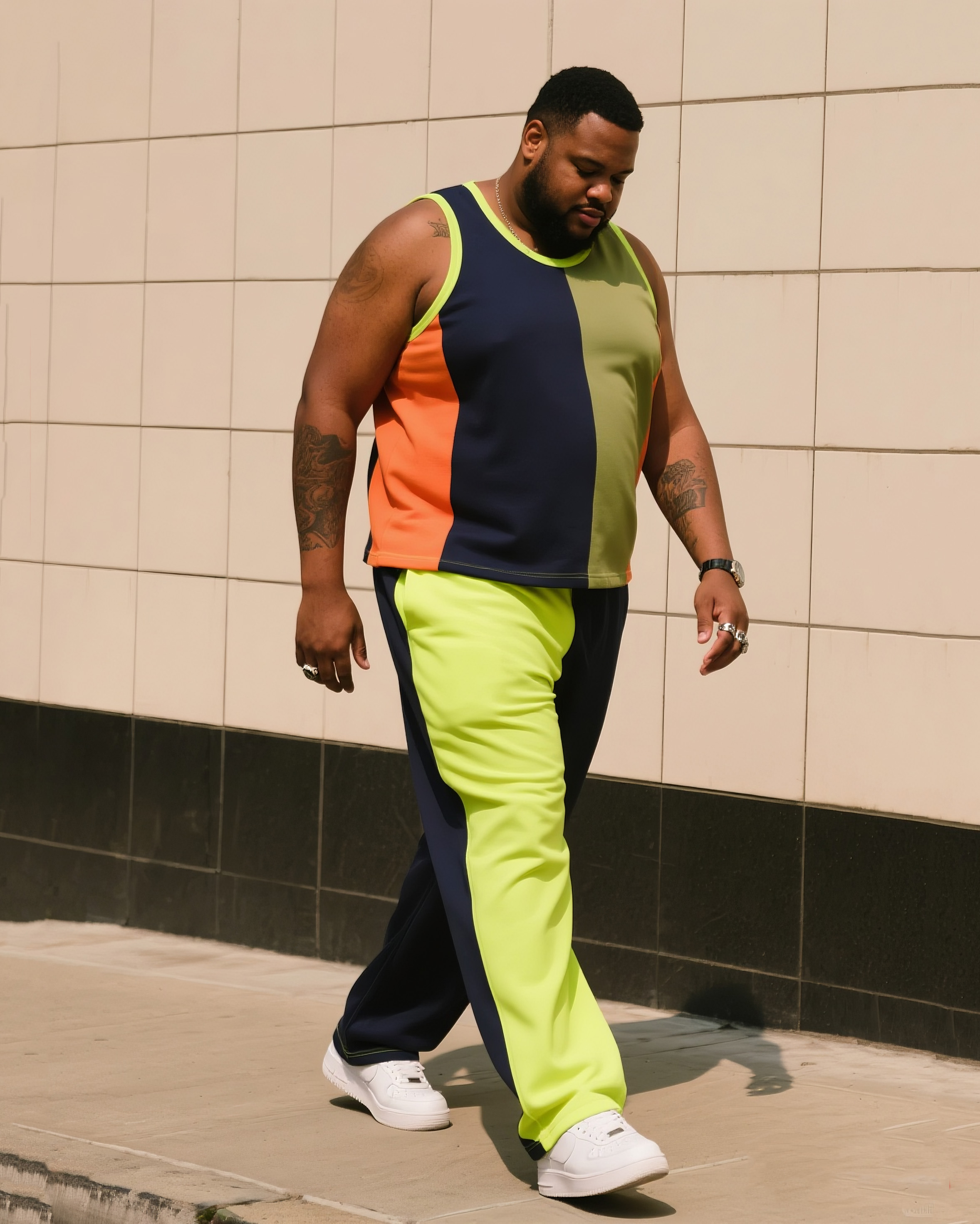 Men's Plus Size Daily Casual Colorful Contrast Vest Trousers Suit