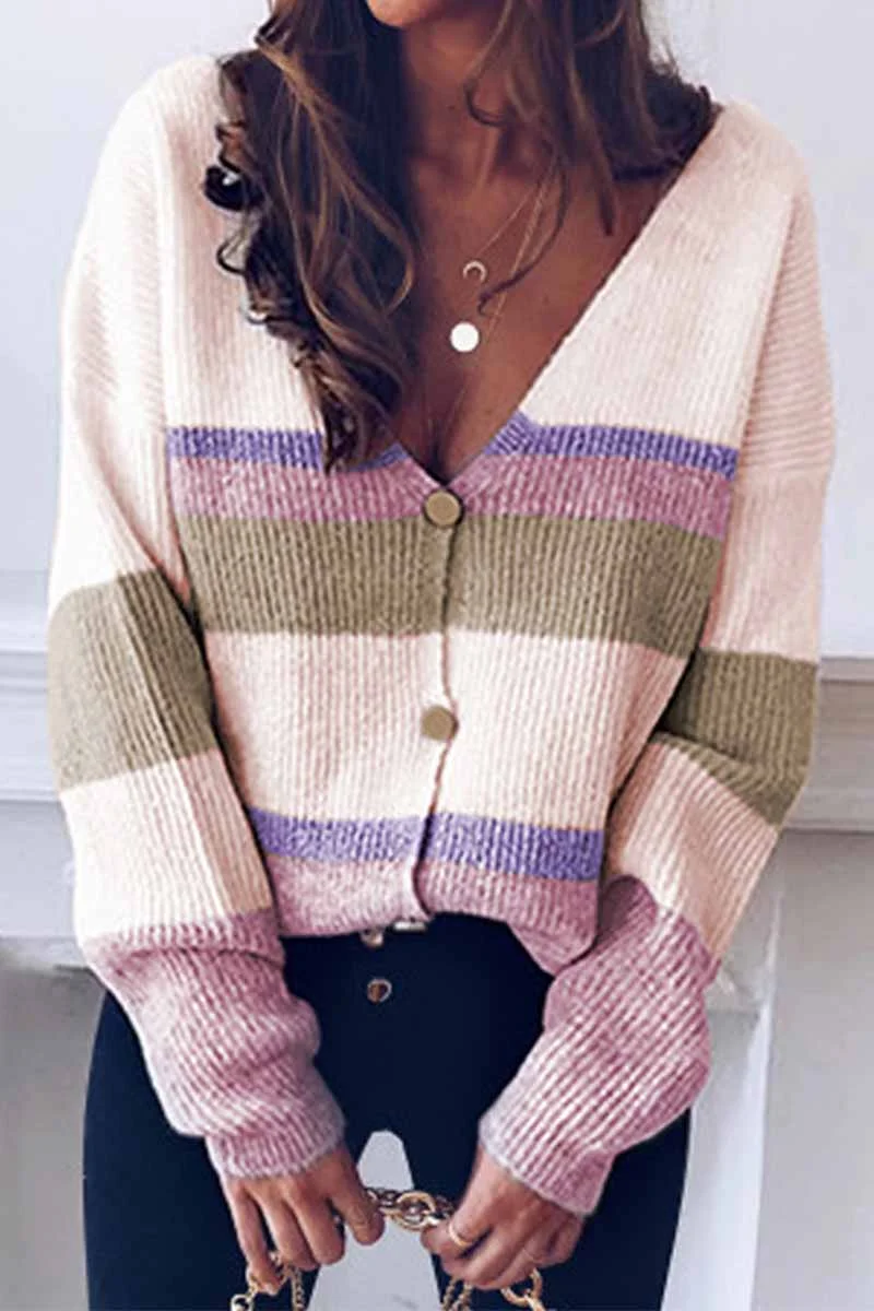 Abebey Long Sleeve V Neck Color-Block Sweater