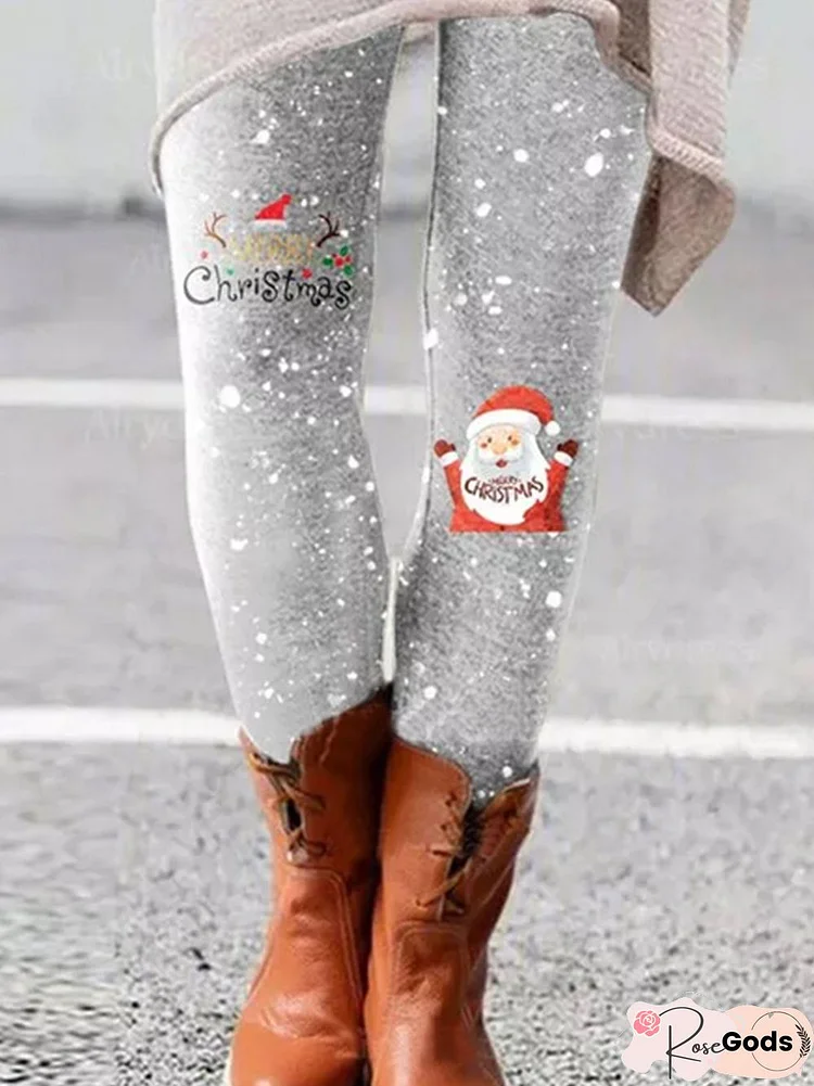 Women Skinny Christmas Snowman Cute Leggings Pants