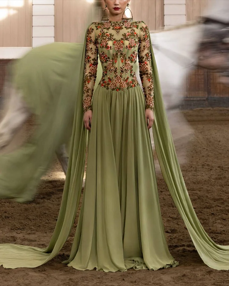 Women's Shawl Mesh Embroidered Sequin Dress