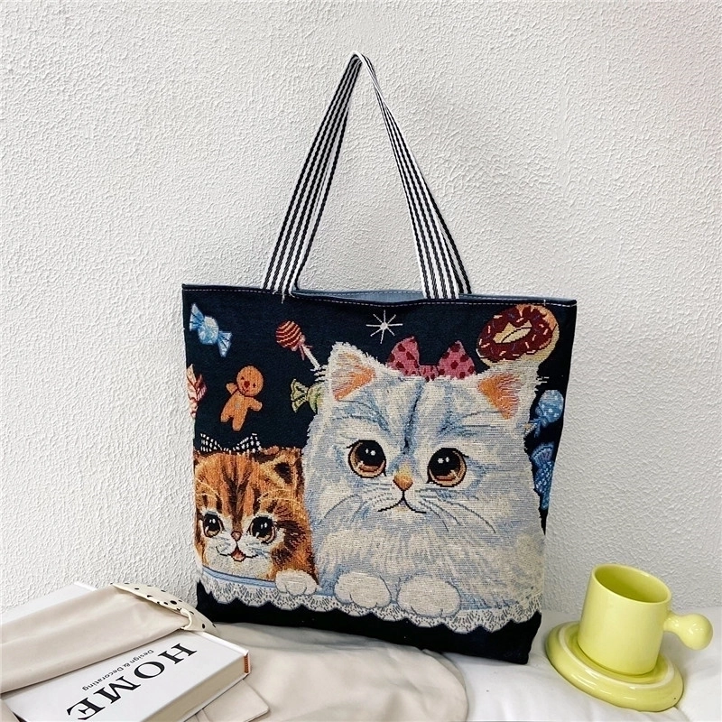 Unisex Vintage Style Portrait Animal Canvas Shopping Bags
