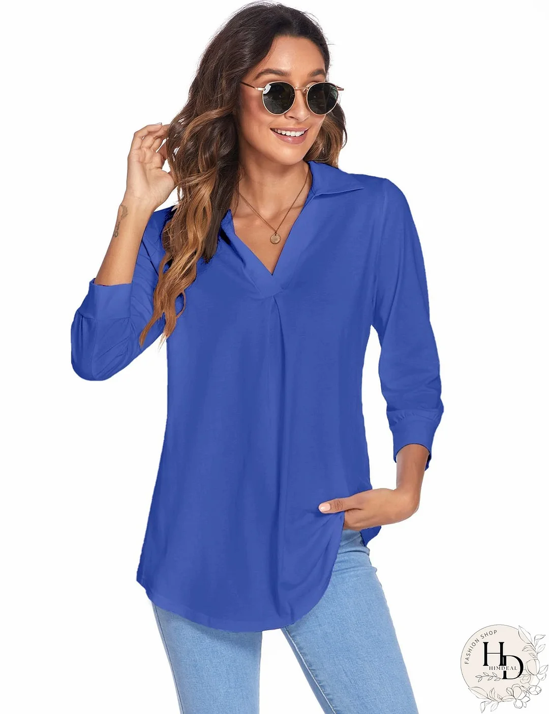 Solid Color V Neck Shirt for Women