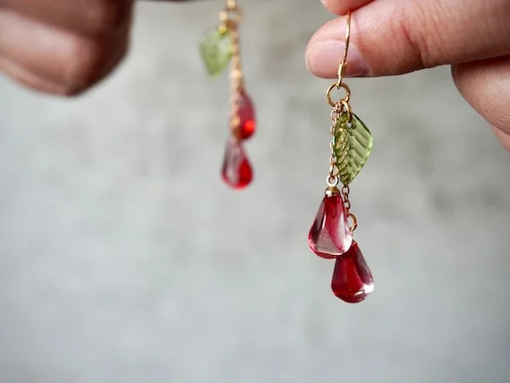 Pomegranate Seed Earrings Red Pink Glass