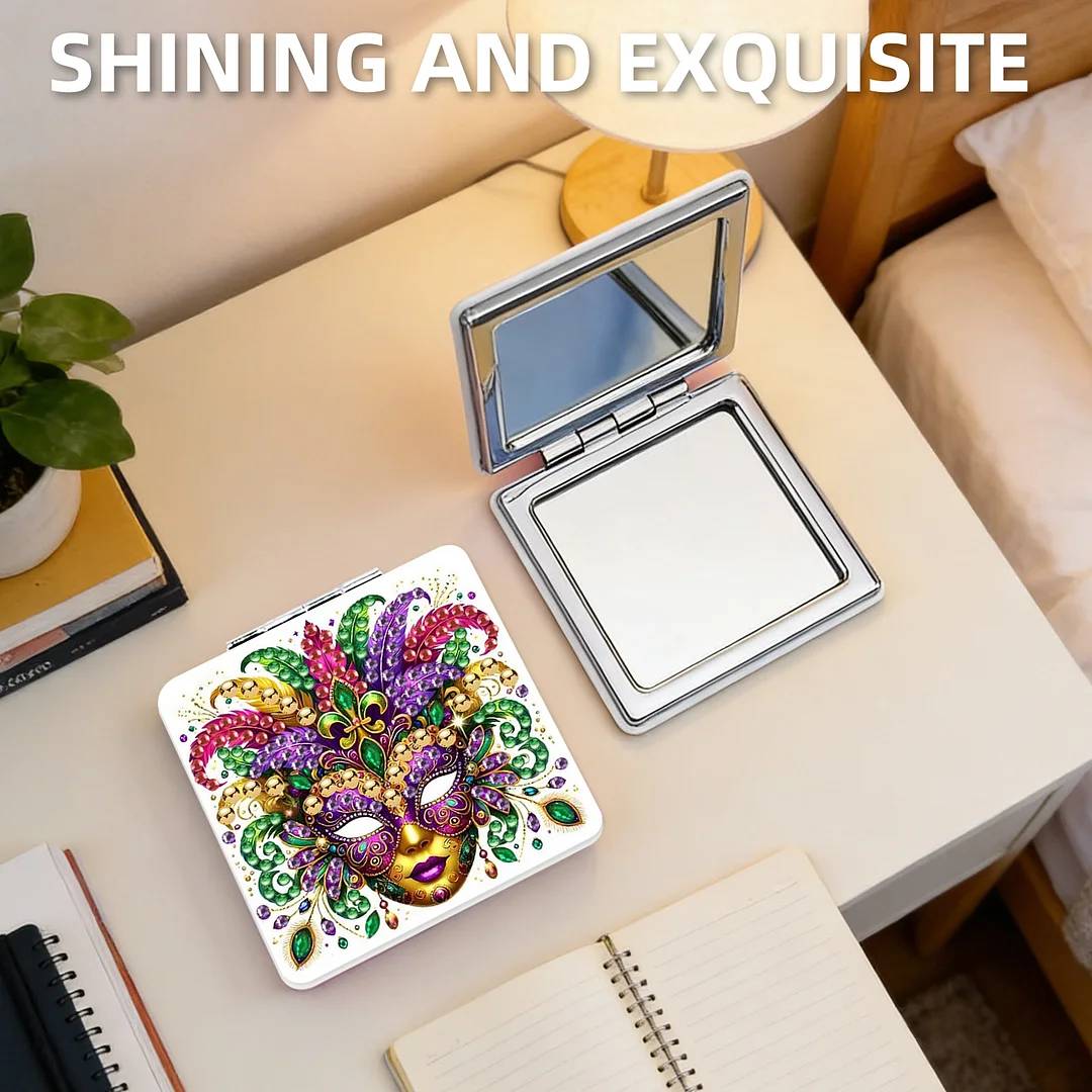 Mask-3 DIY Special Shaped Diamond Painting Compact Mirror Kits Diamond Art Painting Pocket Mirror for Beginners Adults Art Craft Woman Gifts