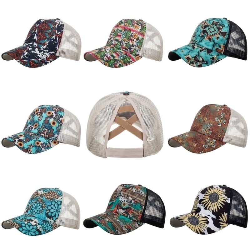 Women's Fashion Color Block Flower Leopard Baseball Cap