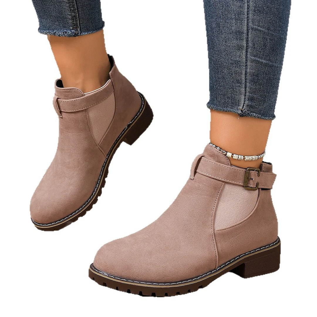 Breakj Breakj Short Boots Women's New Short-Box Retro Coarse And Flat-Bottomed Martin Boots Side Zipper British Style Women's Boots