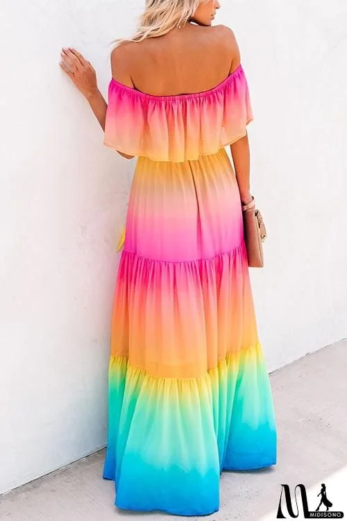 MidiSono - Gradient Off Shoulder Belted Maxi Dress