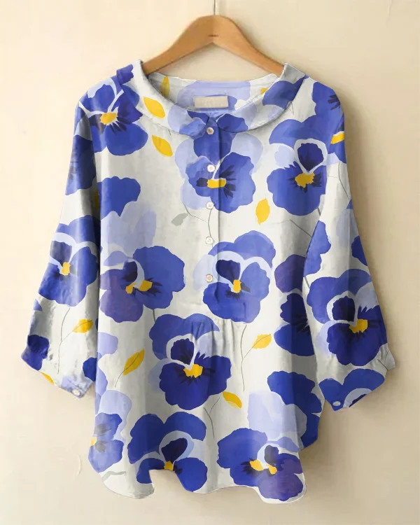 Vintage Floral Print Long Sleeve Peter Pan Collar Shirt