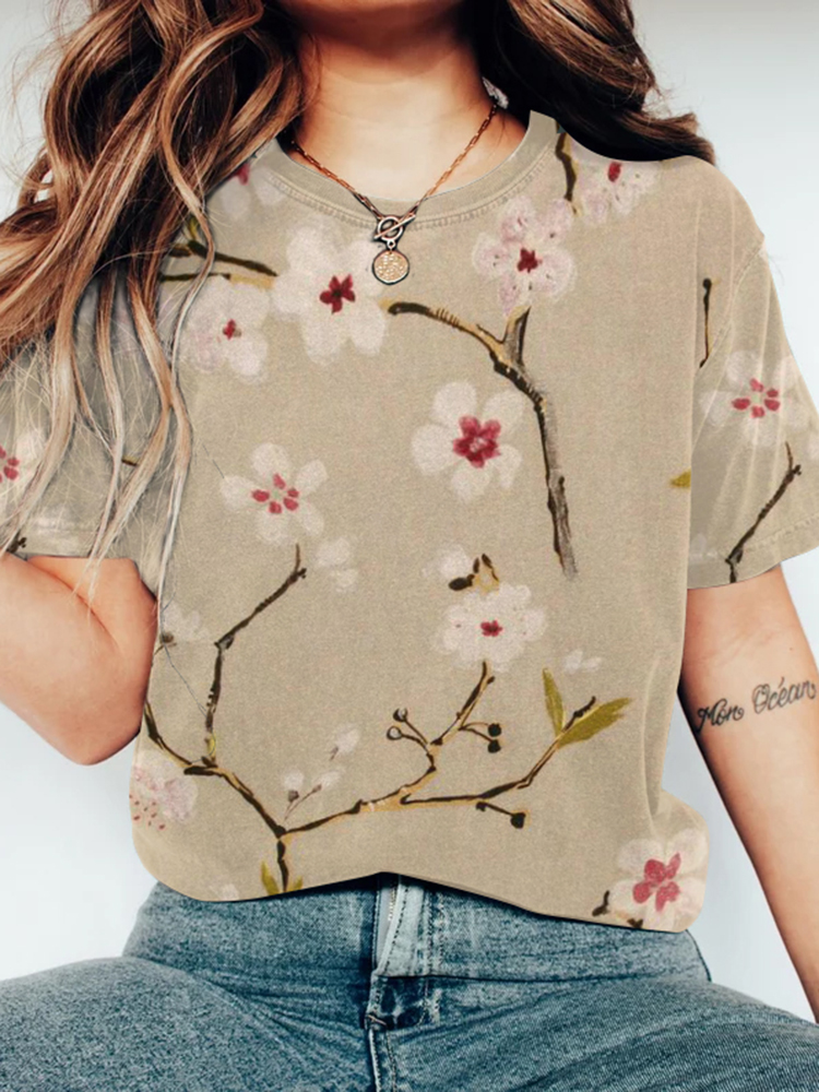 Comstylish Women Sakura Blossom Japanese Vintage T Shirt