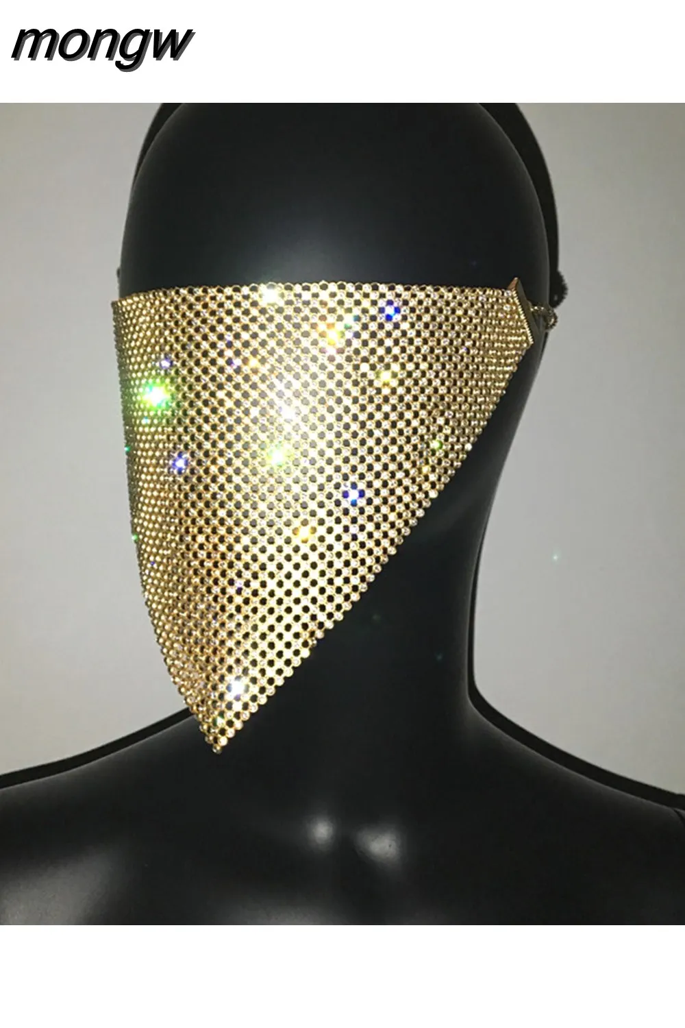 mongw Rhinestone Crystal Mask Adjustable Chain Metal Masquerade Ball ...