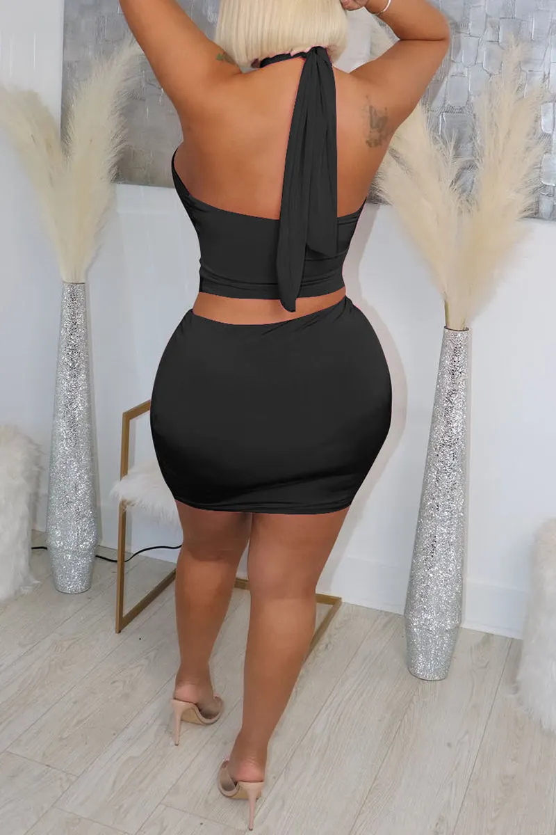 Sexy Casual Print Bandage Backless Halter Sleeveless Two Pieces main image 0