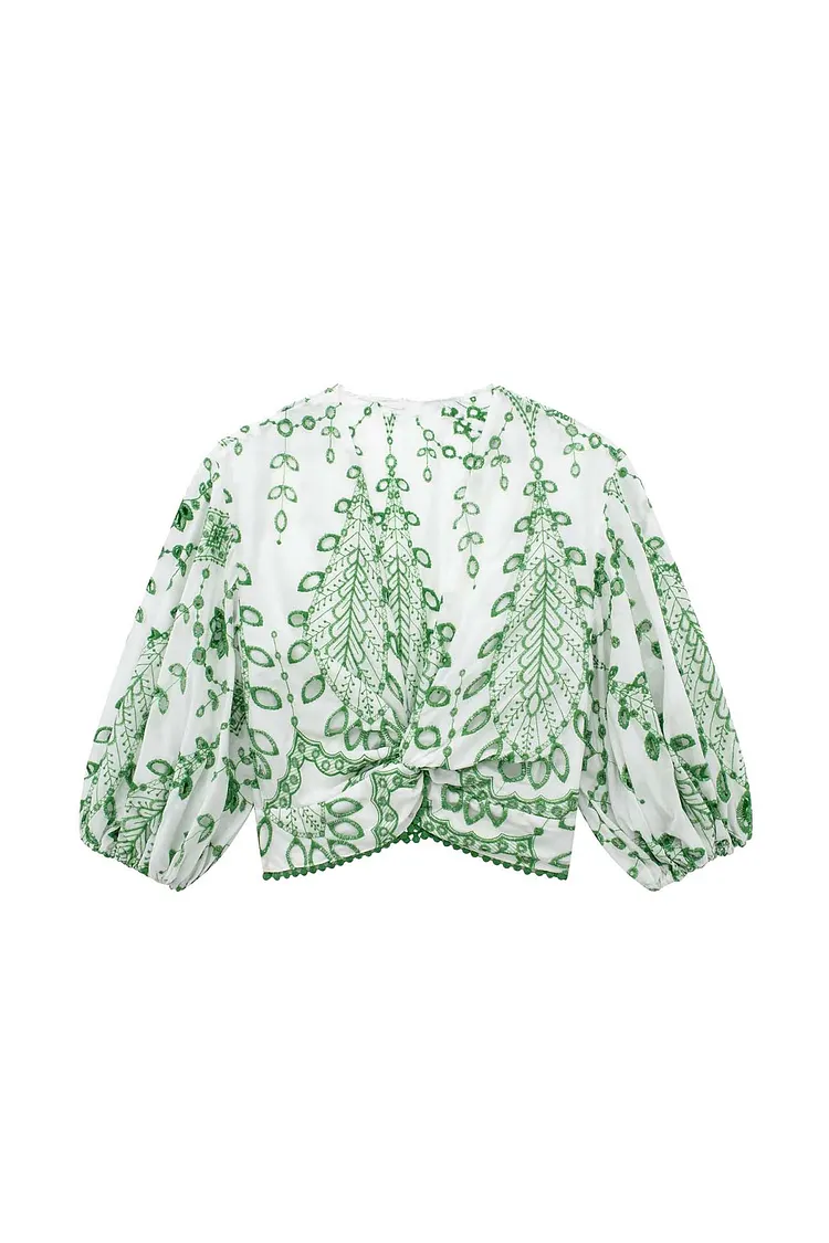 Hollow Embroidery V Neck Twisted Shorts Set