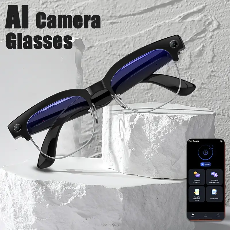 smart glasses with, real-time translation & 1080p hd camera - 8mp ultra-wide, dual-mic noise reduction, - ic, compatible with smartphones/tablets for vlogging, travel, video calls & multi-language Product details 0