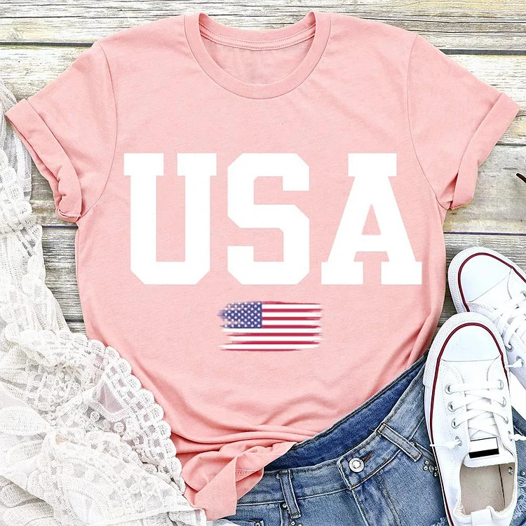Independence Day Print USA Letter T-shirt Tee-Annaletters