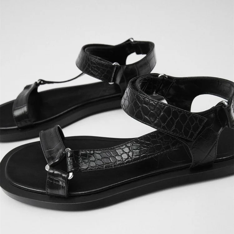 Custom Made Black Comfortable Flat Sandals Vdcoo