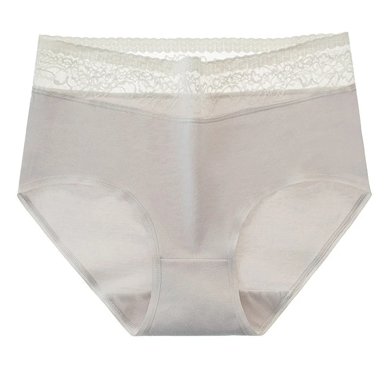 Women's Cotton Underwear Sexy Lace Panties High Waist Solid Color Underpants Seamless Women's Briefs Plus Size Female Lingerie