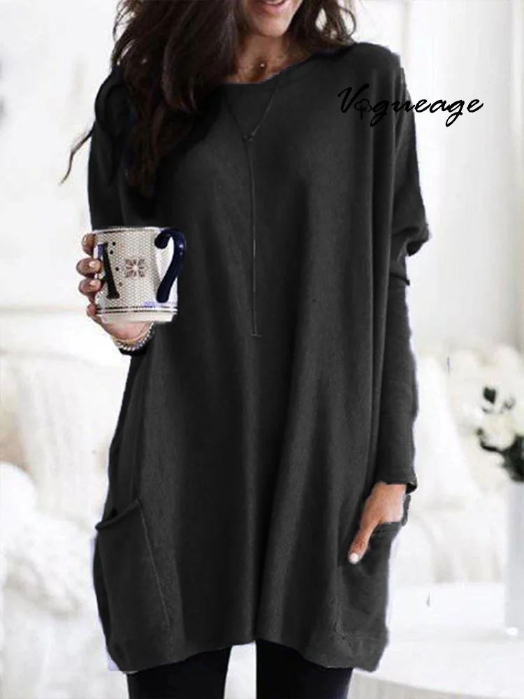 Spring And Autumn Long Sleeve Casual Pocket T-Shirt