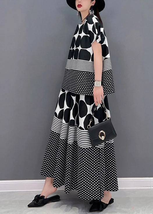 Loose Charcoal Grey Pockets Tops And Skirts Tulle Patchwork Two Pieces Set Spring main image 0