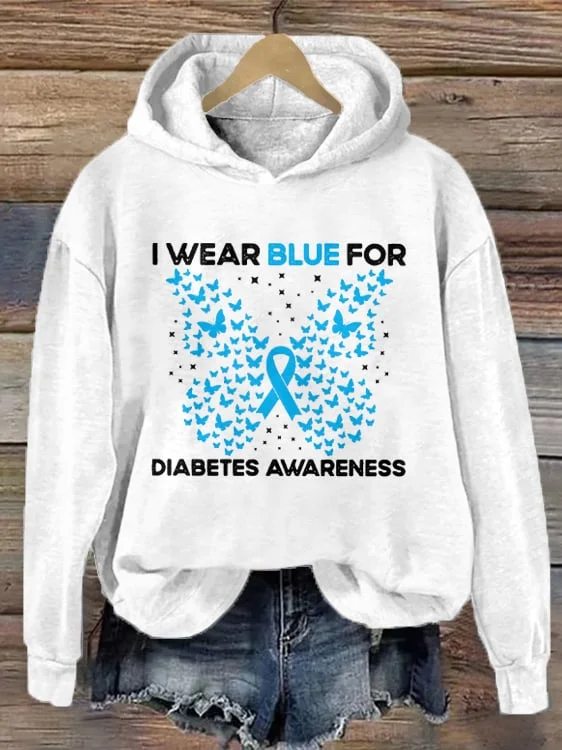 Women's Diabetes Awareness Printed Hooded Long-Sleeve Sweatshirt socialshop