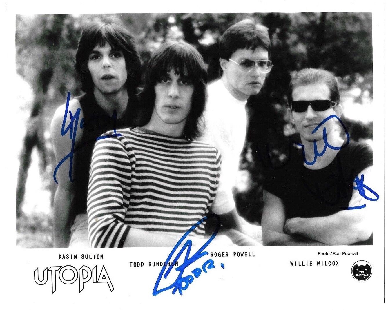 * UTOPIA * signed 8x10 Photo Poster painting * TODD RUNDGREN, KASIM SULTON & WILLIE WILCOX * 3