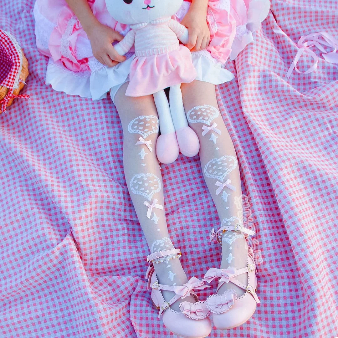 Ultra Thin Silk Heart Patterned Lolita Over-the-knee Socks SP15444