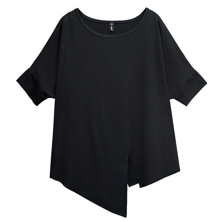 Batwing Sleeve Irregular Split T-Shirt  - Modakawa modakawa