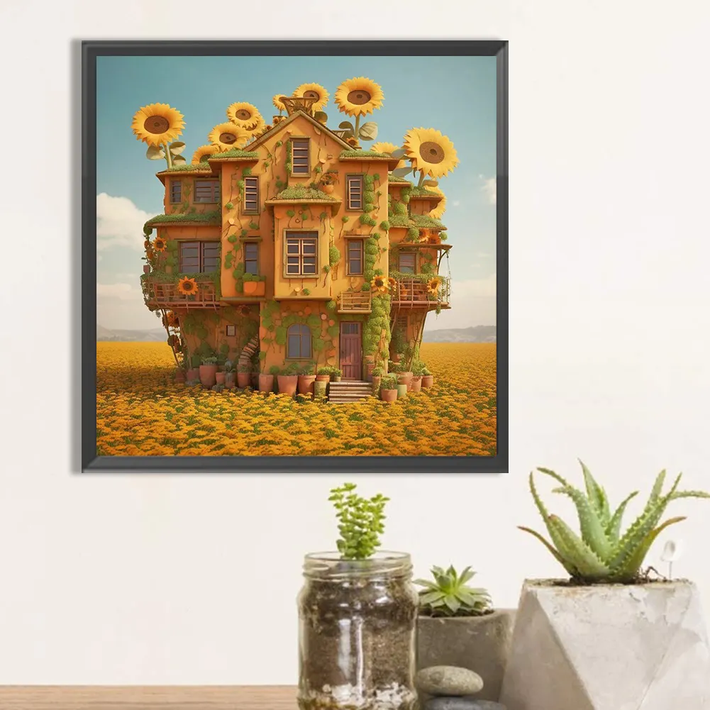 Full Round Diamond Painting 40*40cm - Sunflower House