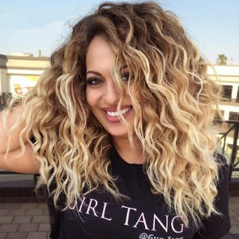 Women's Medium and Long Curly Hair Dyeing Gradient Chemical Fiber Hair Small Curl