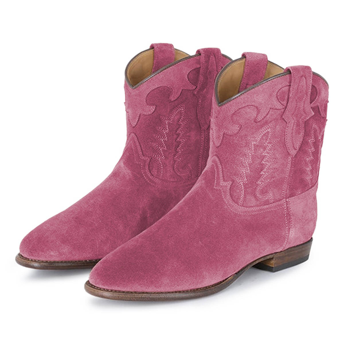 Deep Pink Round Toe Embroidered Flat Short Women's Western Boots Nicepairs