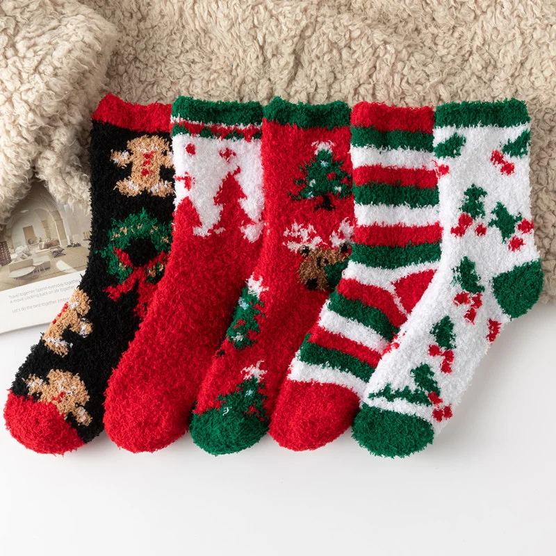 Unisex Christmas Gift Coral Fleece Cute Non-slip Socks