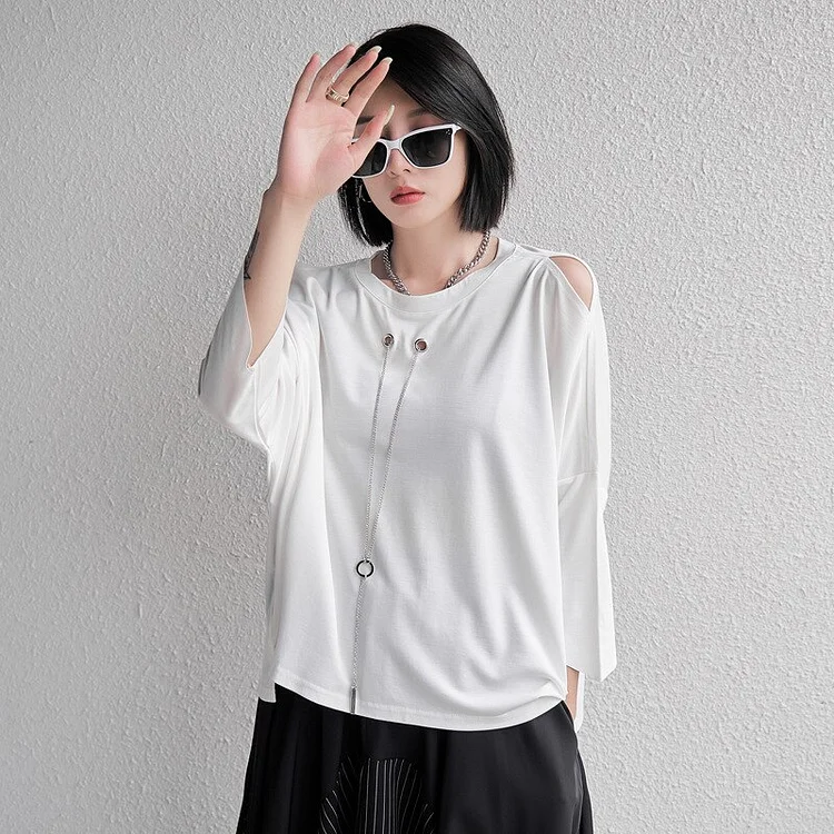 Casual Solid Color O-neck Splicing  Decor Summer Sleeve T-shirt 