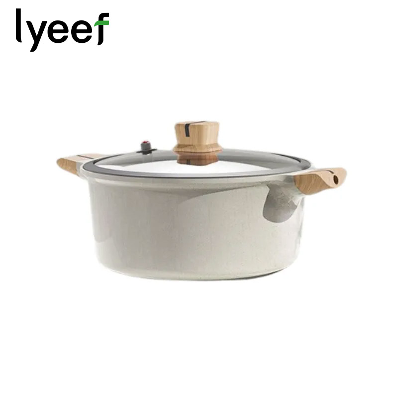 Lyeef小叶微压麦饭石汤锅 微压电磁炉燃气灶通用款多功能双耳炖锅22cm