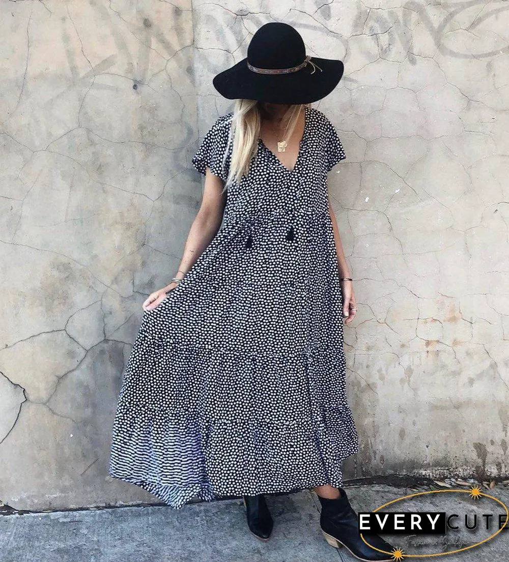 Boho Flutter Sleeves Polka Dot Midi Dress