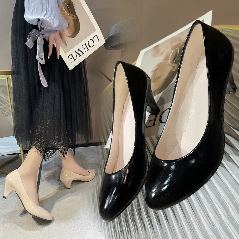 Breakj Breakj Single-Shoe Women 2025 New Pointed Light-Mouthed Four-Season Single-Shoe Fashion Coarse Heel High-Heeled Women's Shoes Large-Size Work Shoes