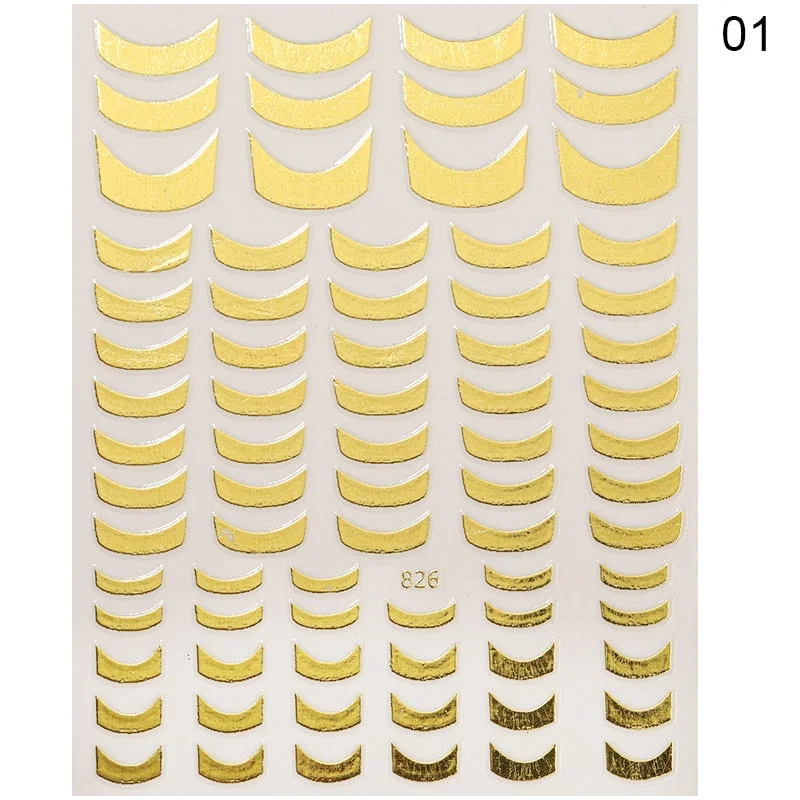 1Pc Gold Rose Pattern 3D Nail Sticker Irregular Stripe Geometry Nail Art Transfer Decals Slider DIY Decoration