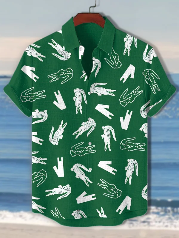 Men's Retro Crocodile Graphic Print Short Sleeve Shirt