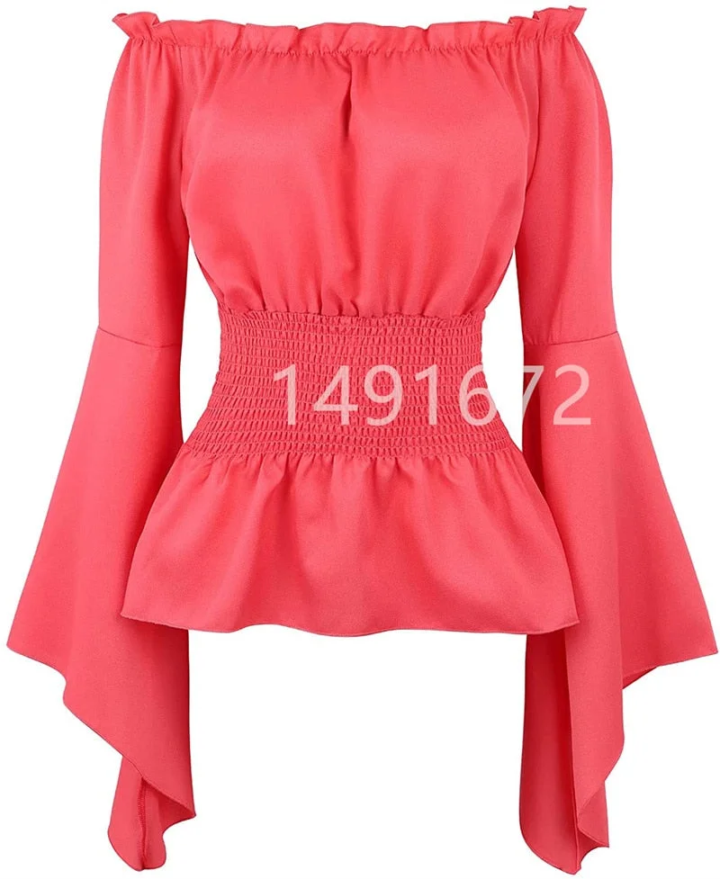 Blouse Women Long Sleeve Renaissance Medieval Chemise Victorian Pirate Gothic Retro Peasant Wench Off Shoulder Shirt Top Costume