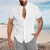 Gioiacombo™ Camicia a maniche corte in lino con colletto alla coreana estivo da uomo