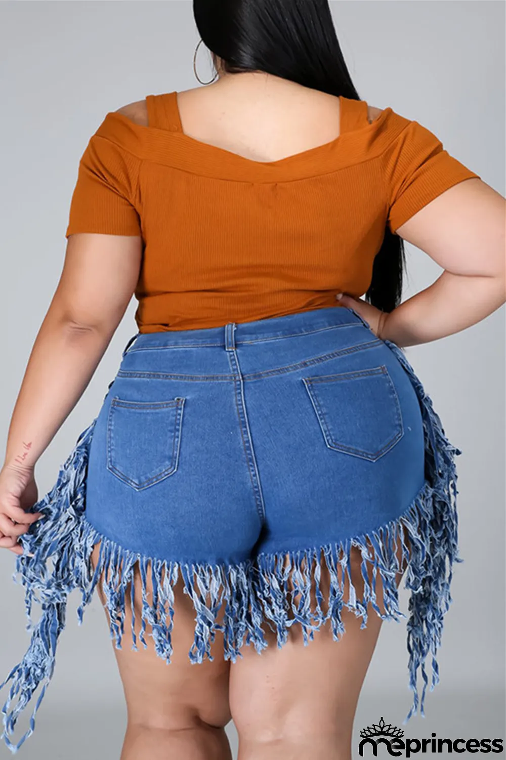 Yellow Fashion Casual Solid Tassel Plus Size Jeans