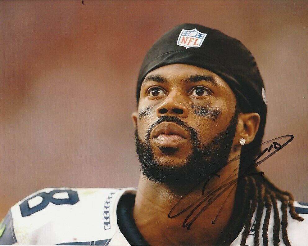 SIDNEY RICE SIGNED SEATTLE SEAHAWKS FOOTBALL 8x10 Photo Poster painting #4 NFL AUTOGRAPH PROOF